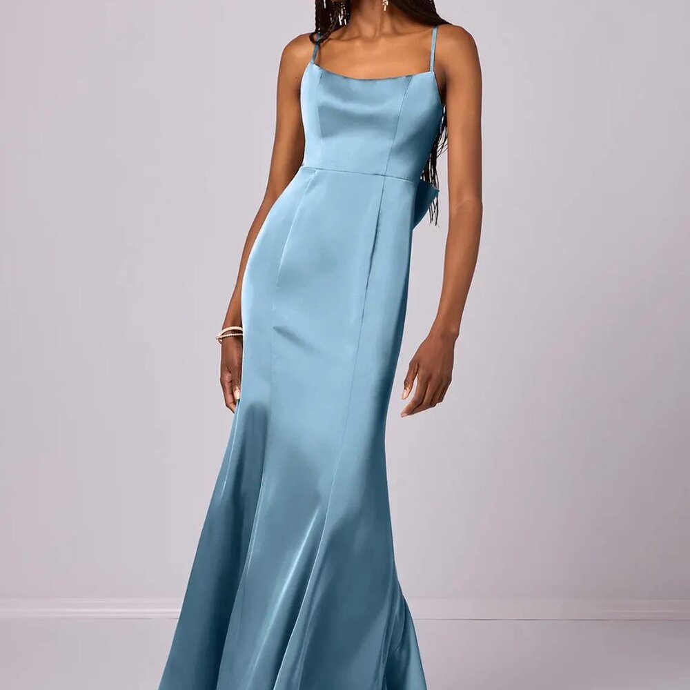 Azazie Barbie Style 1033 Steel Blue Size 2 Maxi Dress NWT